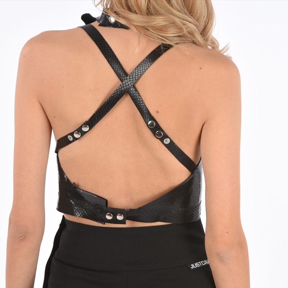 NWT Manokhi Carrie python snake 100% leather halter crop tank top shirt bdsm M L